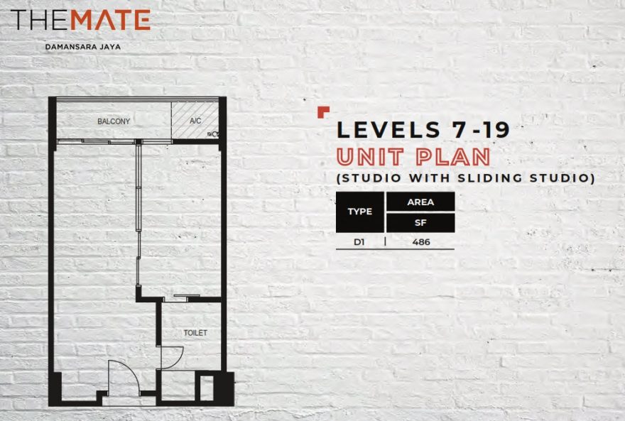 Level 7 - 19, most spacious signature studio type D1 - (with sliding door) - 486 sf